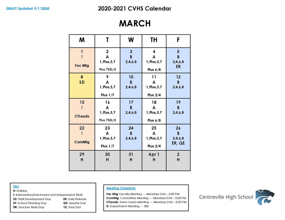 Bell Schedules & A/B Calendar | Centreville High School