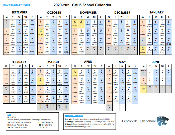 A B School Calendar 2020 21 Centreville High School