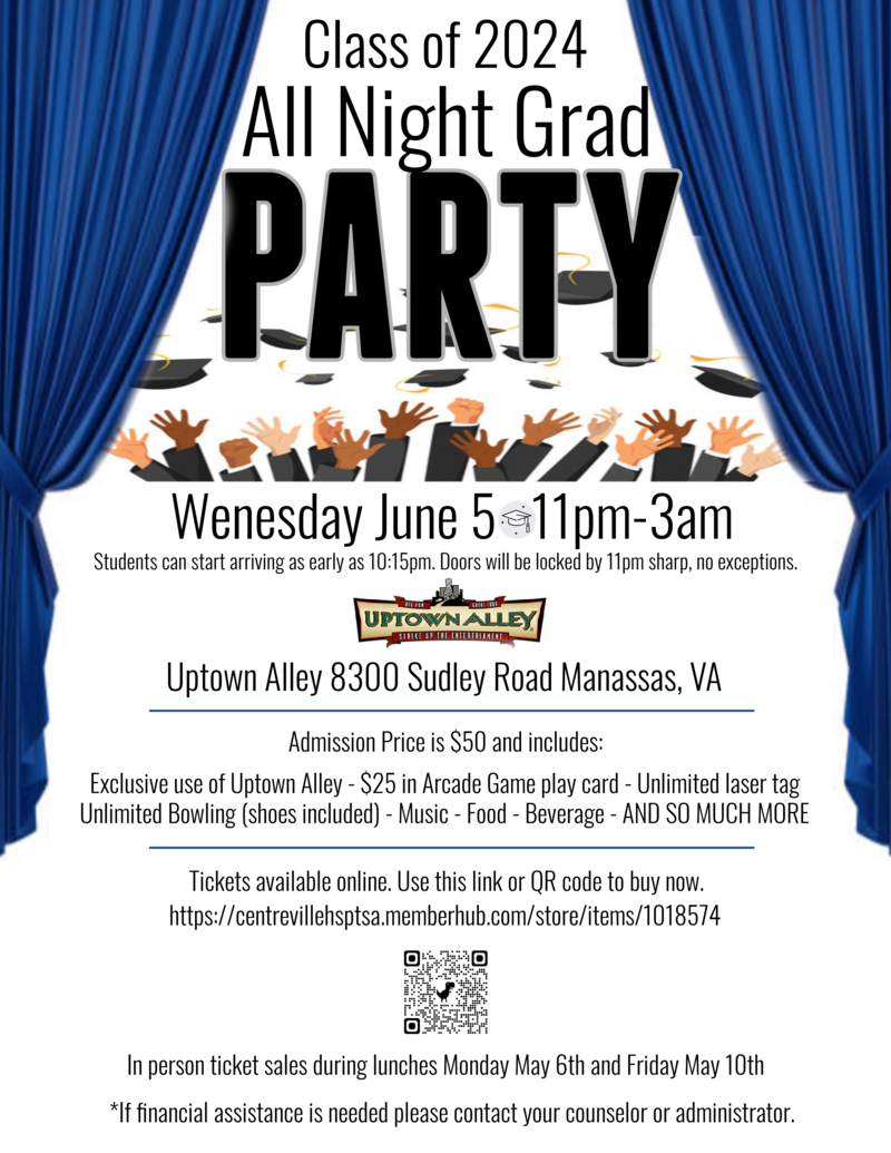 All Night Grad flyer with dates & QR code